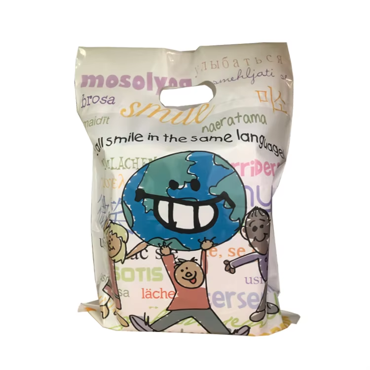 Custom Logo PE Flat Four Finger Handbags High Pressure Plastic Clothing Advertising Perforated Bags Handheld Printed Bags