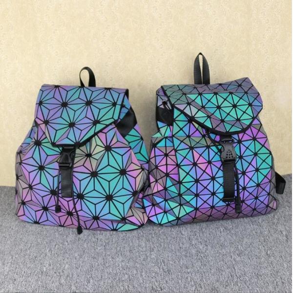 Women Backpack Colorful Diamond Grid Night Glow Color Changing Backpack