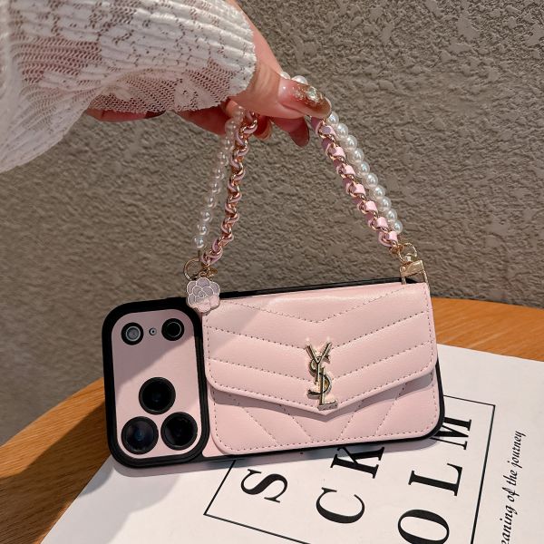 YSL 3D Card Holder Case with Precision Hole Edges Full Coverage iPhone 17 Pro Max Phone Case
