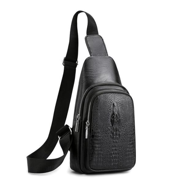 Trendy Black Leather Belt Bag for Men Crossbody Crocodile Grain Travel Fashion Bag PU Opp Sacoche Custom T/T