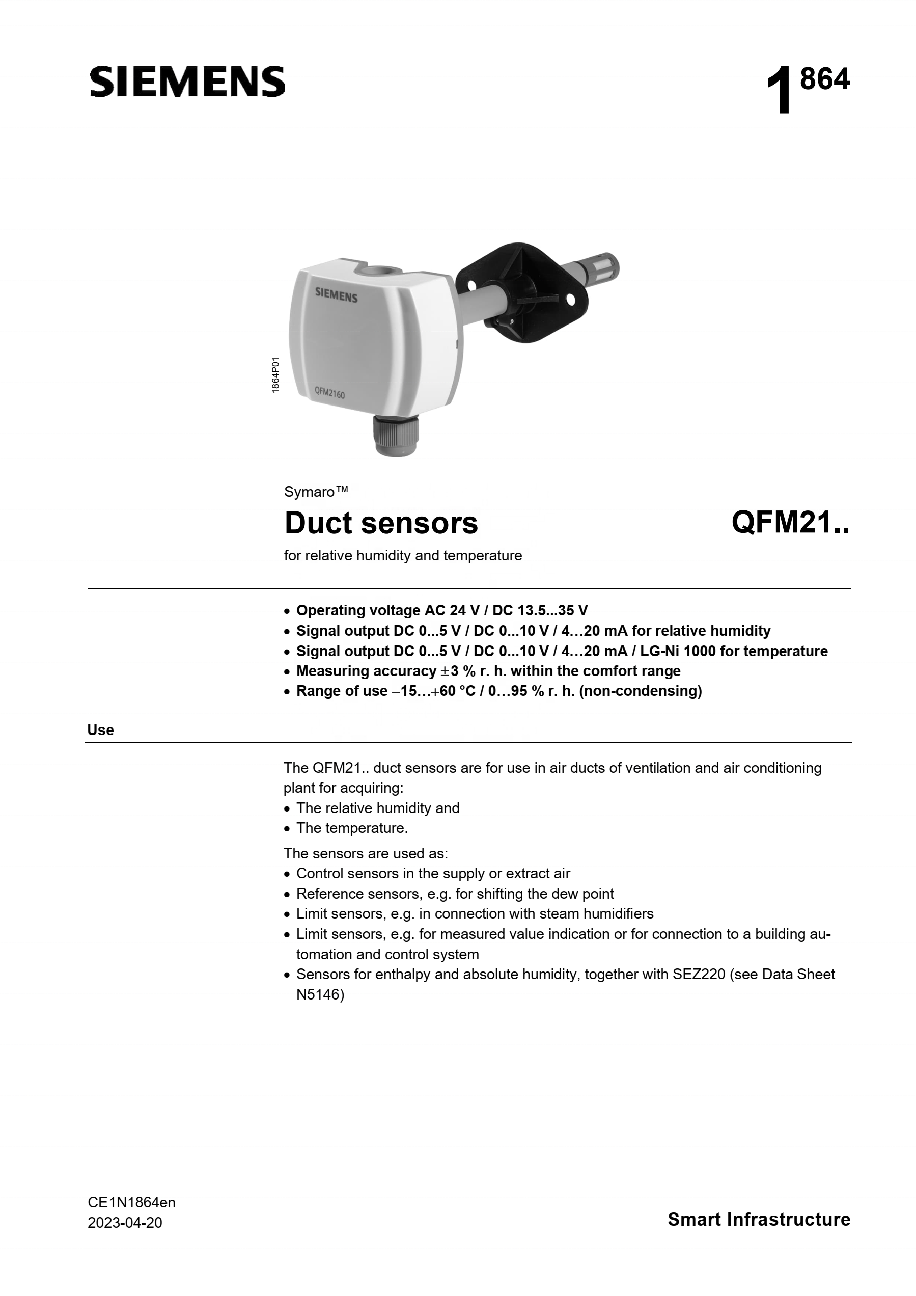 Siemens QFM2160 Differential Pressure Sensor with Plastic Material for Industrial Automation