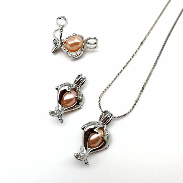 Perfect Necklace Jewelry Gift Wish Pearl Gifts with double dolphin Cage Pendant for Holiday Gift