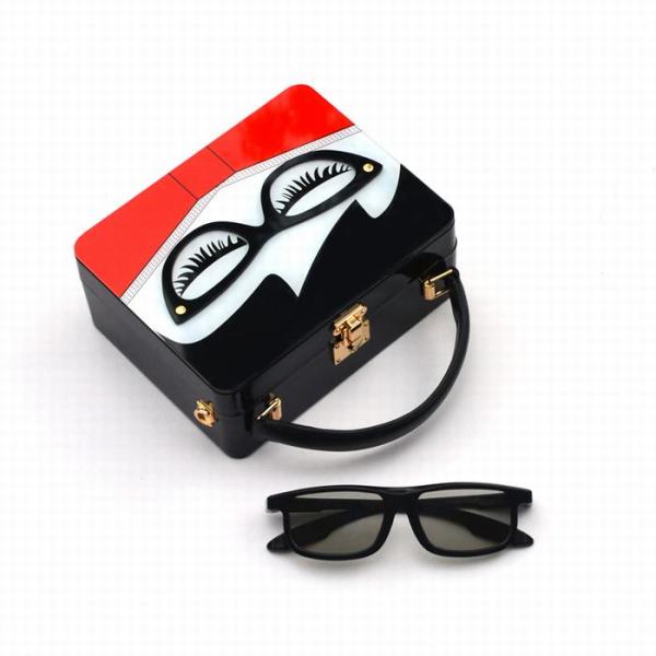 Ladies Glasses Pattern Acrylic Clutch Bag Hard Case With Split Design