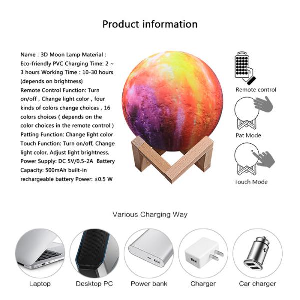 Moon Lamp 16 RGB Colors 3D Night Light for Kids Bedroom Decoration Birthday Gifts