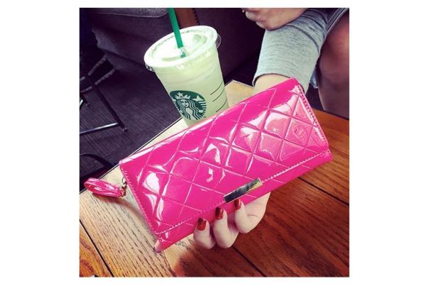 2016 summer sweet new Slim simple long section clutch wallet Ms. Lingge patent leather