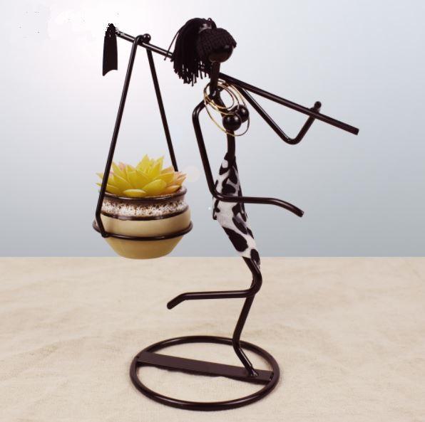 Creative Iron Art Figure Flower Succulent Pot for Home Decoration