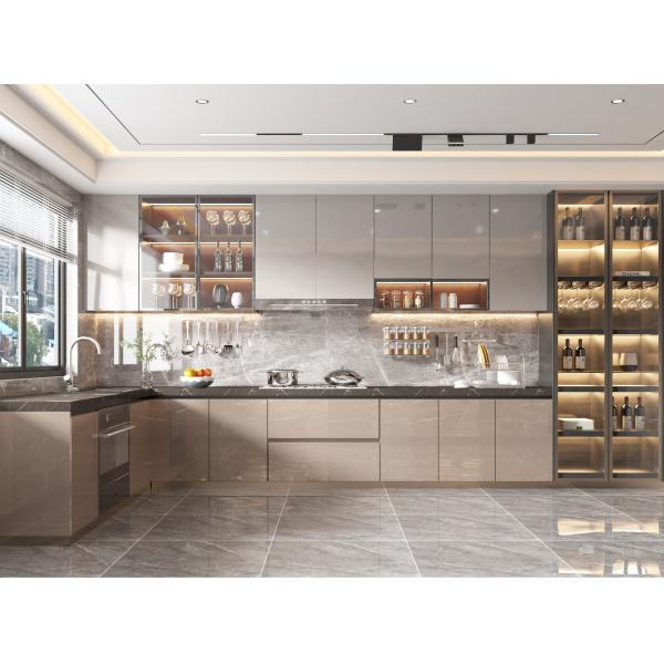 Mueble de cocina modular gris moderno con estructura de melamina
