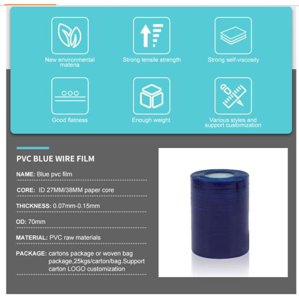 Customized Cling Plastic Protective Film PVC Blue 35mm Width Electrostatic 0.1mm Thickness