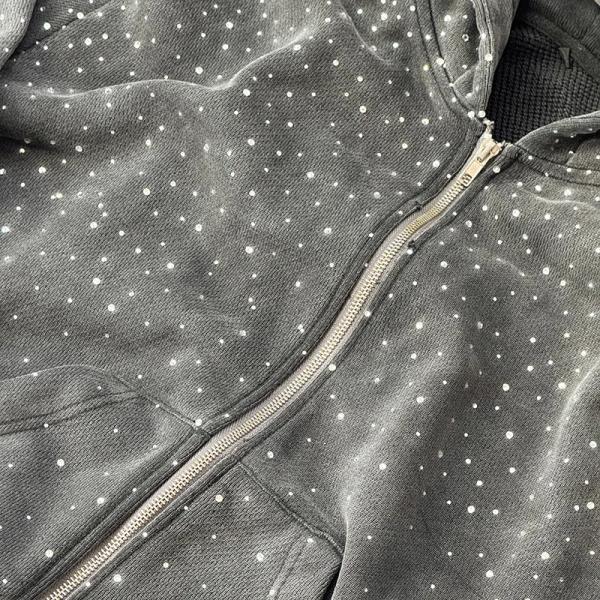 Oem Heavyweight Zipper Hoodie Custom 100% Cotton Terry Hoody Sweatshirt Streetwear Rhinestone Zip Up Hoodie for Men