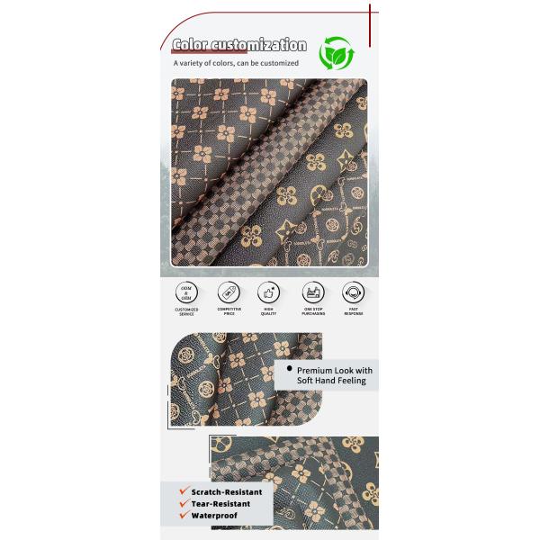 Vente en gros de faux cuir en PVC imprimé pour sacs, étuis téléphoniques et tapis de table