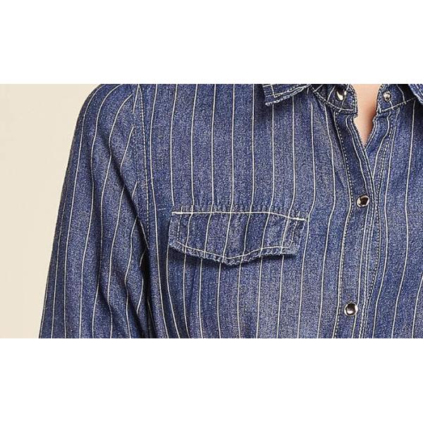 100% Cotton Belted Denim Dress Stripe Denim Button Through Long Skirt Indigo Color