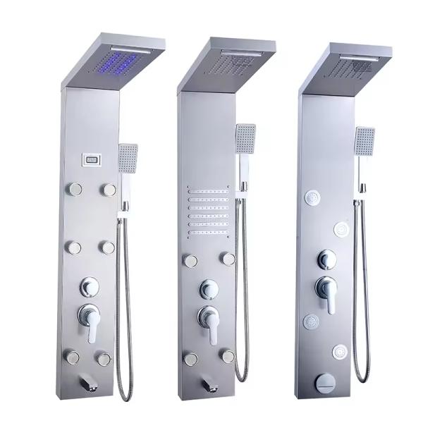 Modern Bathroom Designs Stainless Steel Waterfall Shower Panel System with LED Lights