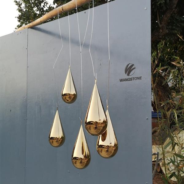 Custom Modern Art Stainless Steel Golden Hanging Water Drop Sculpture