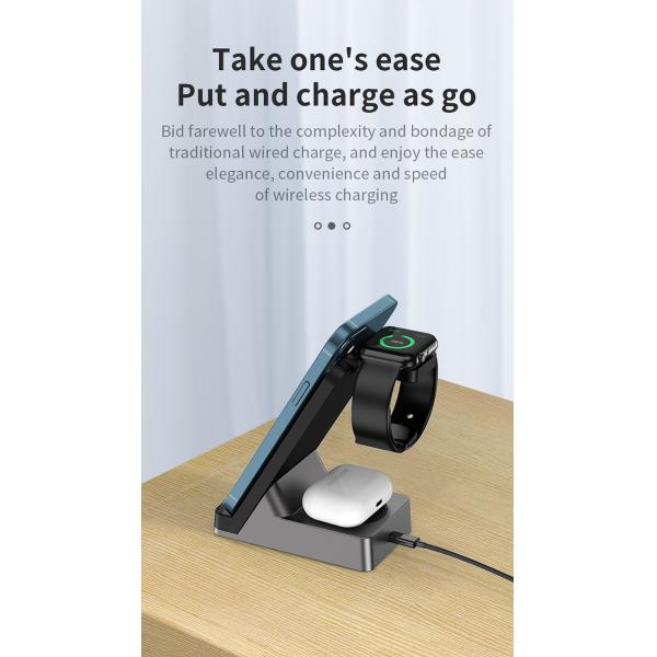 3 In1 Fast Qi Wireless Charger Holder 15w Magnetic Charger for Mobile Phone Iwatch Custom Led Logo and 5V/2A Output