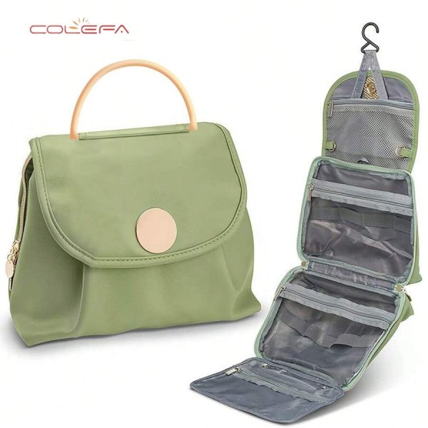 Colefa Customizable PU Leather Waterproof Toiletry Bag Makeup Pouch Storage with Hook Travel & Daily Bathroom Essentials Bags