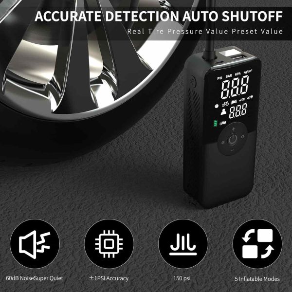 Digital Tire Air Pump 150 PSI Fast Inflation With Auto Shut-Off And LED Screen