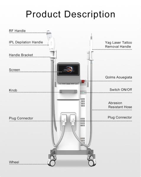 3 In 1 Multifunction Q-switched IPL+RF+Nd Yag Laser Hair Tattoo Removal Machine