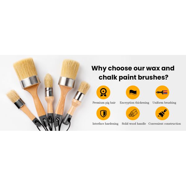 Bouldering Brush Chalk Paint Brush, Wax Paint Brush Set Of 5, Wax Brushes And Chalk Paint For Furniture DIY Art Crafts, Natural Bristle Round Oval Brush For All Painting And Waxing