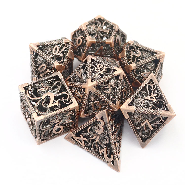 Brass Hollow Dice Set with Customized Logo and 16MM-20MM Size for DND RPG Games