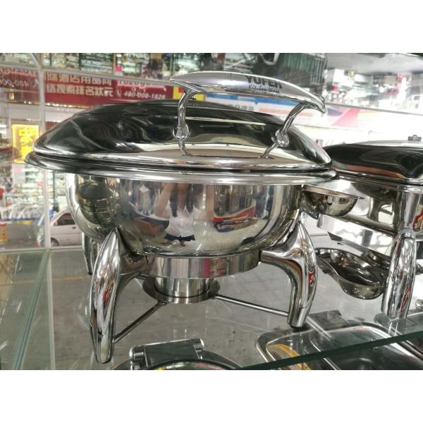 Round Chafing Dish Hydraulic Lid with Glass Window Optional φ35cm 6.0Ltr Food Pan Stainless Steel Cookwares