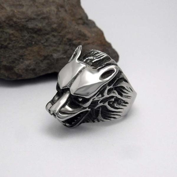 Fashion 925 Silver Plated Stainless Steel Engraved Wolf Vintage Old Ring (SA385)
