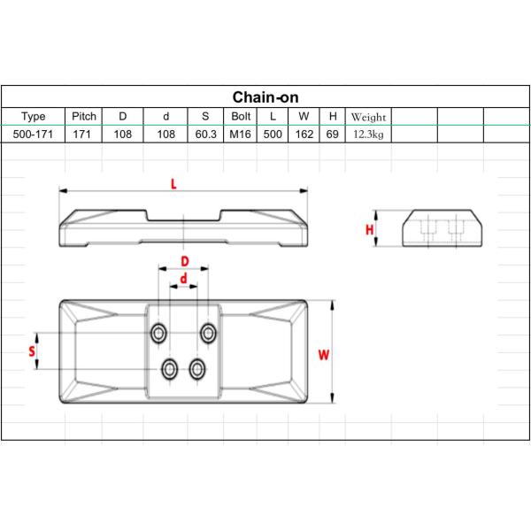 500mm Wide 171 Pitch Chain On Black Excavator Rubber And Steel Rubber Pads