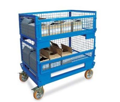 Heavy-duty rigid rolling collapsible wire mesh container with caster stacking wire mesh cage