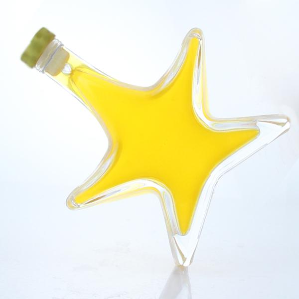 Whiskey Gin Rum Vodka Glass Liquor Bottle Star Shape with Cork Top and Glass Base