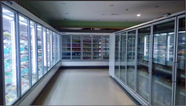 Glass door commercial supermarket walk in cooler beverage milk display refrigerator