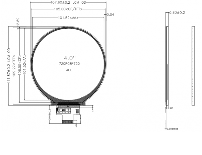 4-inch Round TFT LCD Display with 1000nits Brightness, 720x720 Resolution, and IPS All Viewing Angles