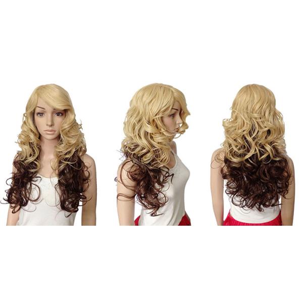 Dark Blonde Long Synthetic Wigs Normal Lace Natural Curly Fiber