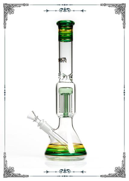14 Inch Beaker Glass Water Pipe Green 8 Arms Perc With Phoenix Star Logo