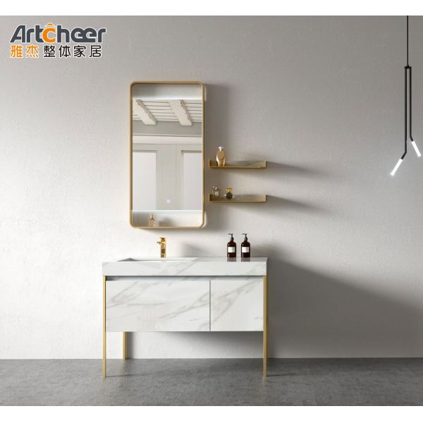Modern Wall-mounted Bathroom Vanity Combo with Plywood Cabinet and Slab Basin for Hotel