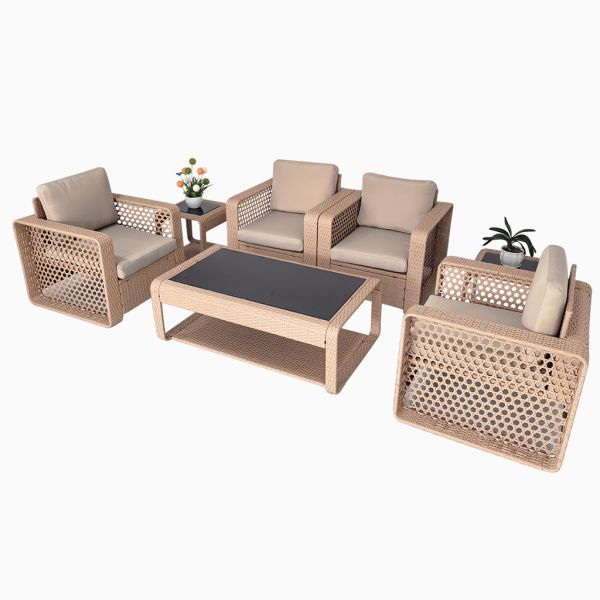 Factory New Style Set of 7 New Style Garland Weaving Rattan Wicker Garden Conversation Sofa Sets