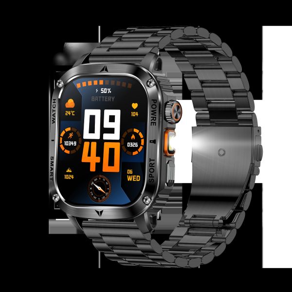 AK80 Smart Watch 2.01 BT Call Heart Rate Tracker Flashlight 400mAH 100+Sport Modes IP68 Waterproof Outdoor Sports