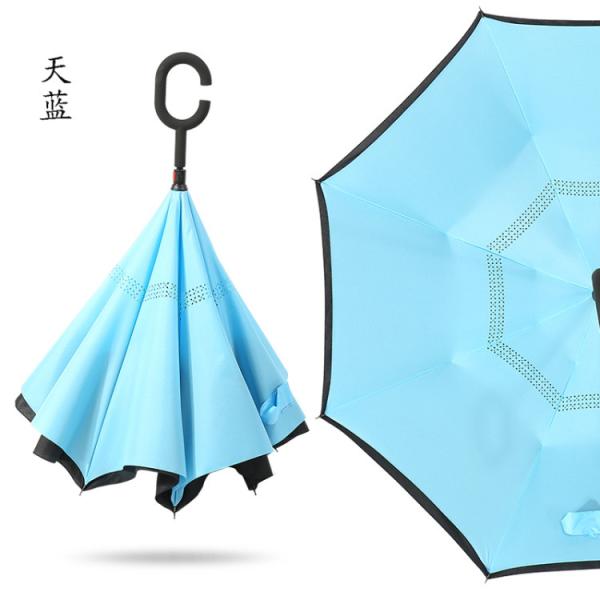 Advertising Umbrella with C-Shaped Handle Anti-UV Waterproof Reverse Straight Umbrella