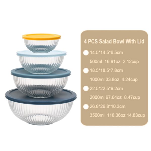 Stackable Nestable High Borosilicate Glass Mixing Bowl with PP Lock Lid for Food Prep and Storage
