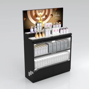 カスタマイズされた香水ディスプレイキャビネット、黒い木製化粧品ディスプレイ家具、化粧品店のインテリアデザイン用ライトボックス付き