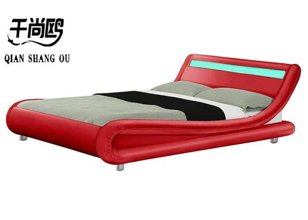 Wave Like Curve upholstered modern platform bed , Genuine Leather Bed Frame