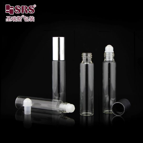 Essential Oil Perfume 10ml Tube Glass Roll on Bottle Steel Roller Ball Plastic Cap Cosmetic Packaging