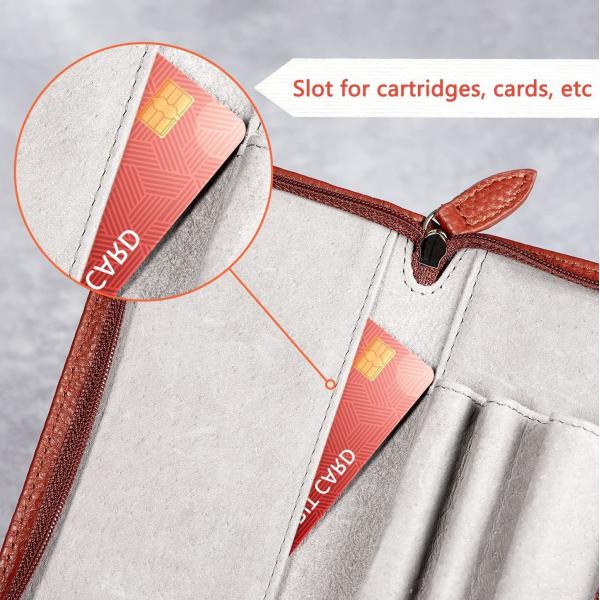 Genuine Leather Fountain Pen Case 3 Divided Slots Black Color, Zippered Pen Case Pouch