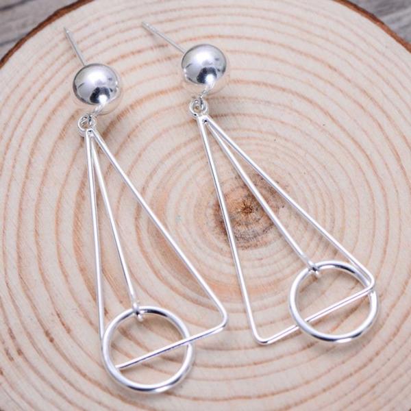 Women Korea Fashion Deometric Drawing 925 Sterling Silver Drop Dangle Earrings (058000)