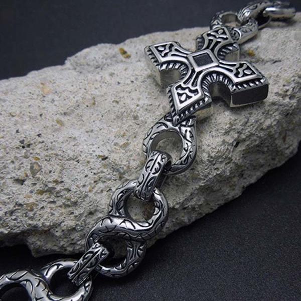 Men's Vintage Silver Plated 316l Titanium Stainless Steel Chain Cross Bracelet  (JCE147)