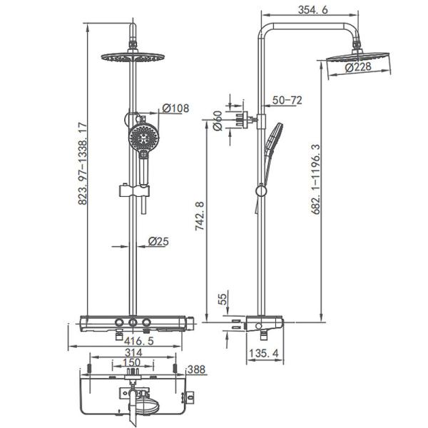 Набор смесителя ливня руки СТРЕЛКИ, латунный термостатический ушат и набор ливня