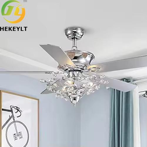 Moderno luxuoso cristal candelabro silencioso controle remoto inteligente ventilador de teto 52'metal e vidro