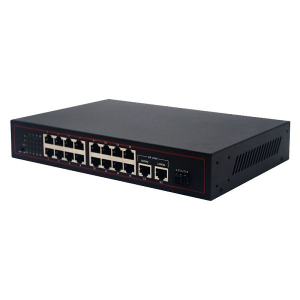 Desktop Fast Ethernet PoE Switch 150-260W 16 PoE Ports 1 SFP 2 RJ45 Uplink PoE