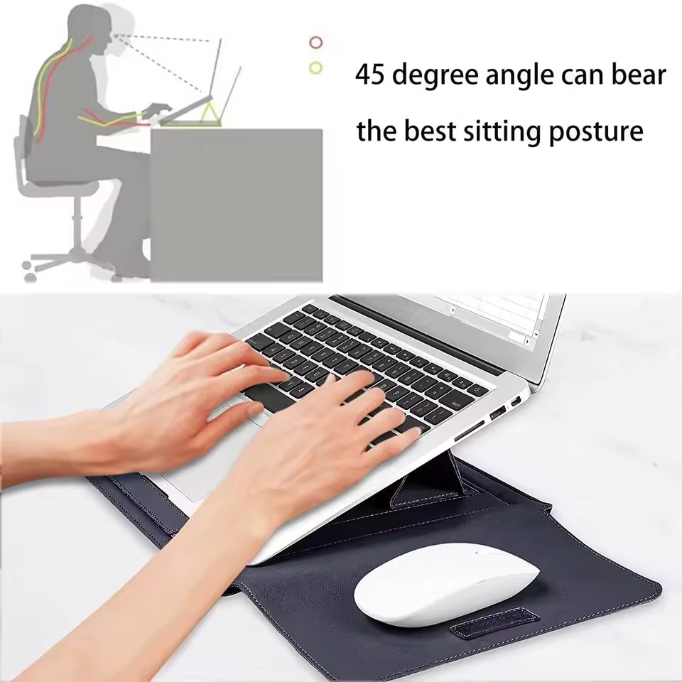 Laudtec Custom Logo 13inch Magnetic Folded Pu Leather Laptop Sleeve Multifunctional Stand Cover Portable Tablet Case Bag