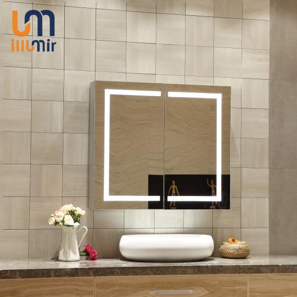 Lâmpada LED de aço inoxidável de luxo moderno Recessed Custom Smart Mirror Cabinet de banheiro