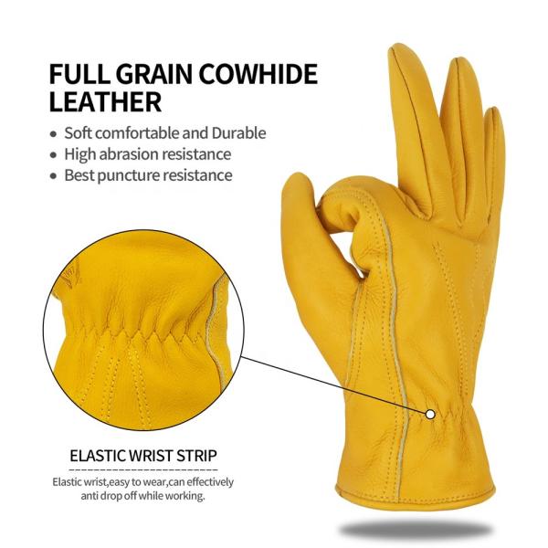 100% Genuine Cowhide Pasted Cuff Driver Split Leather Work Gloves Anti Smash