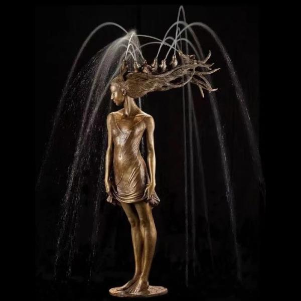Bronze Woman Fountain Statue Lady Tossing Hair Sculptures Person Figure